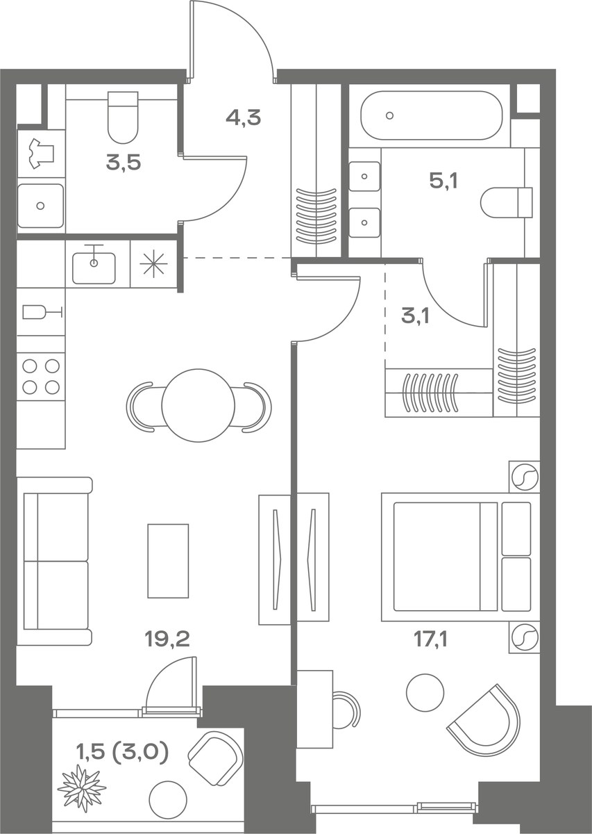 Планировка 53.8 м²