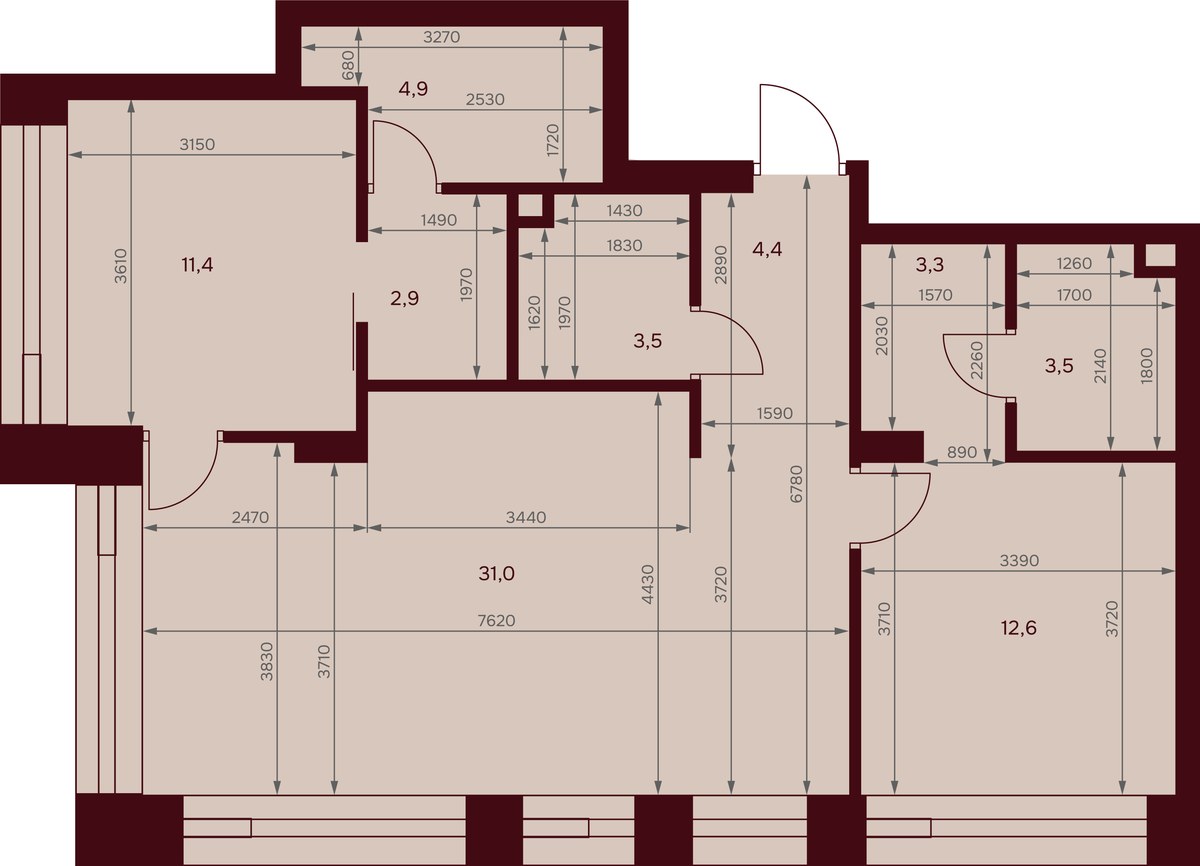 Планировка 77.0 м²