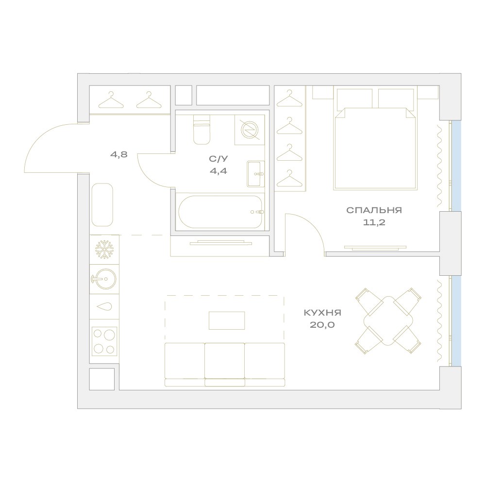 Планировка 40.4 м²