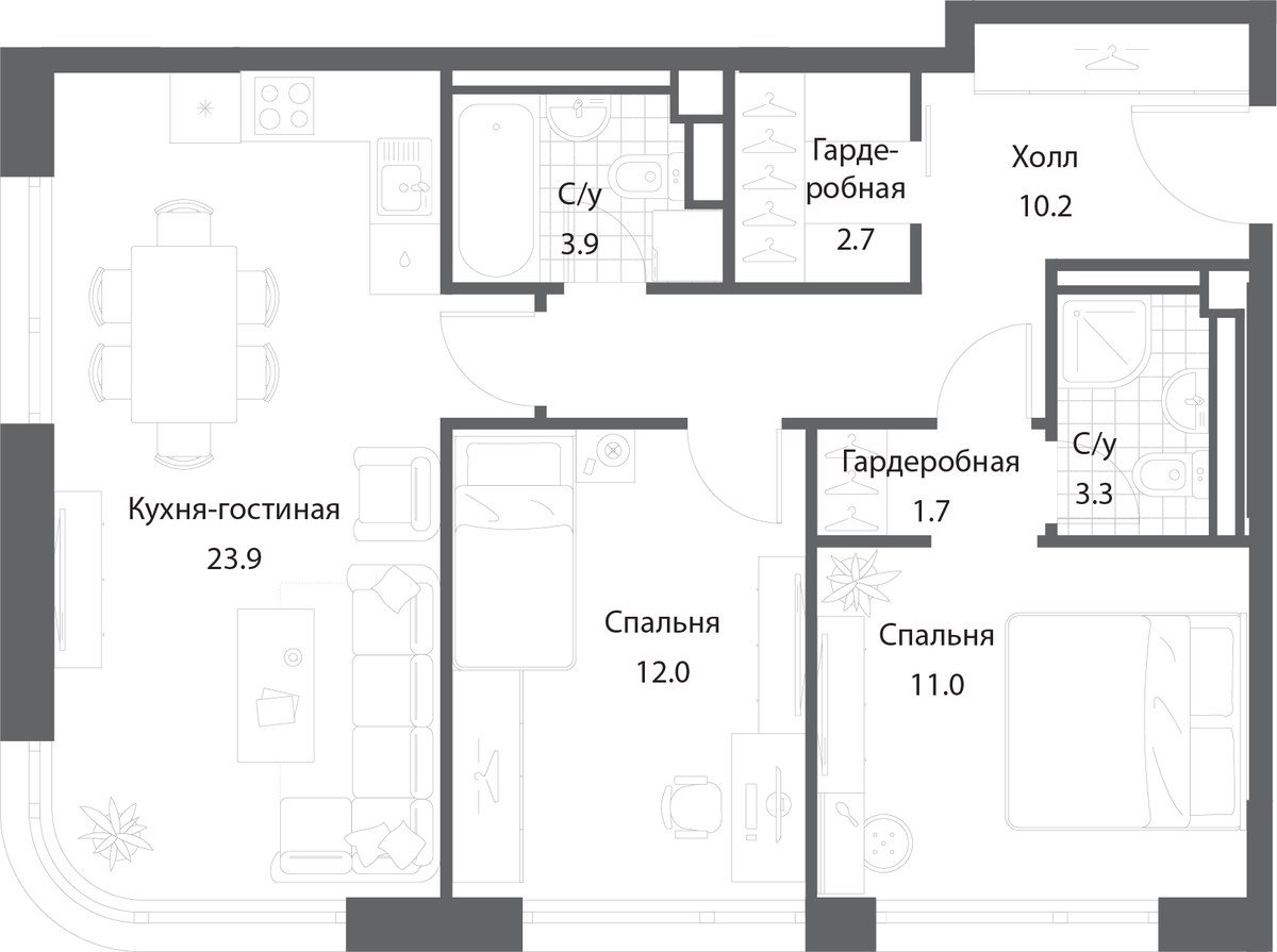 Планировка 68.4 м²