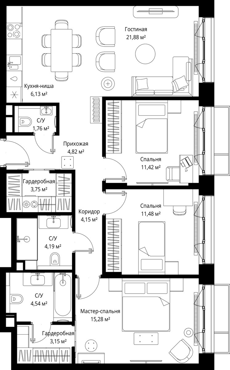 Планировка 92.55 м²
