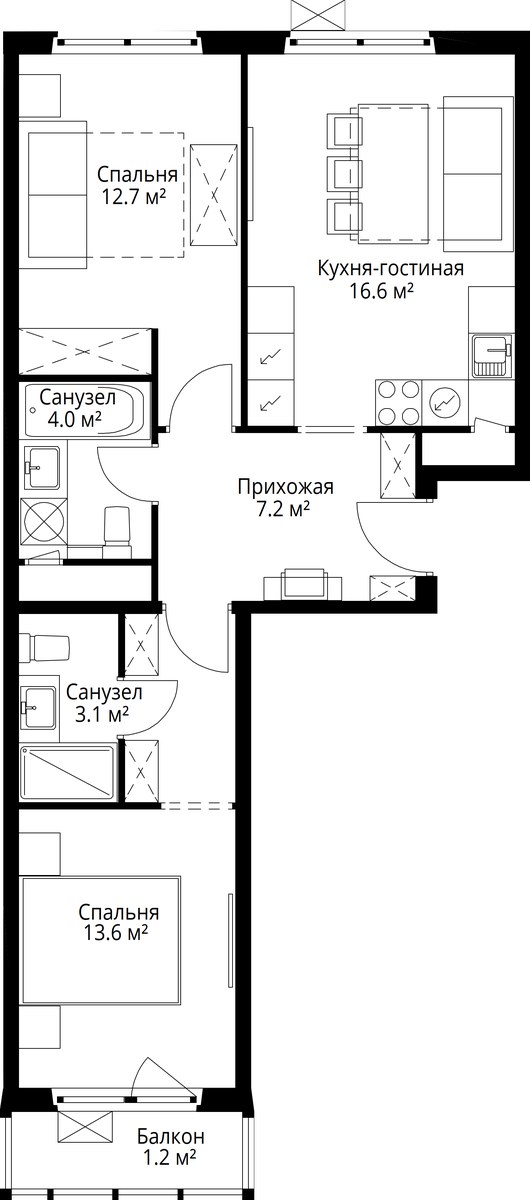 Планировка 58.4 м²