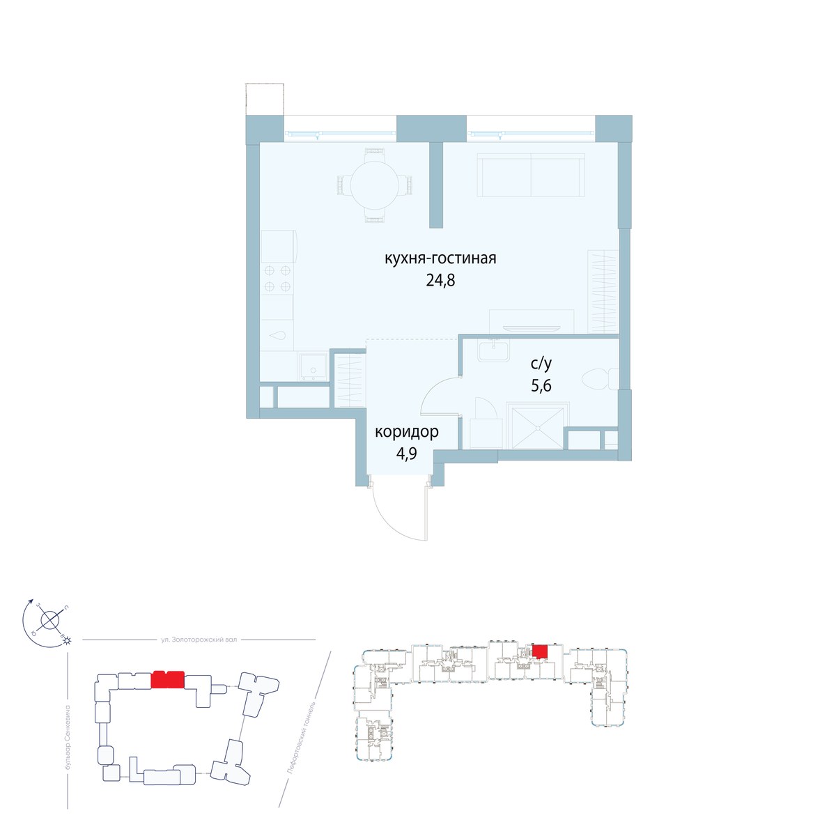 Планировка: Студия, 35.3 м²