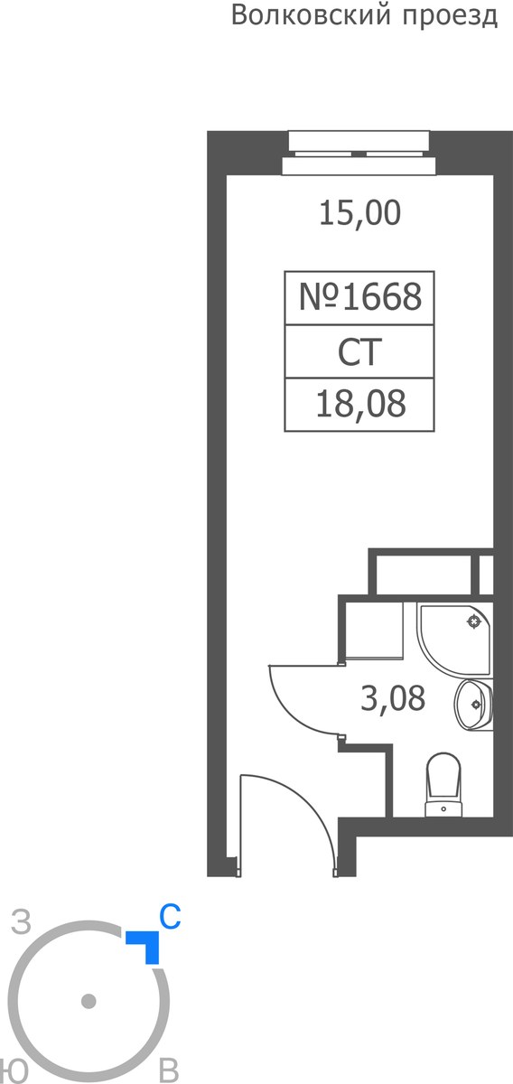Планировка: Студия, 18.08 м²