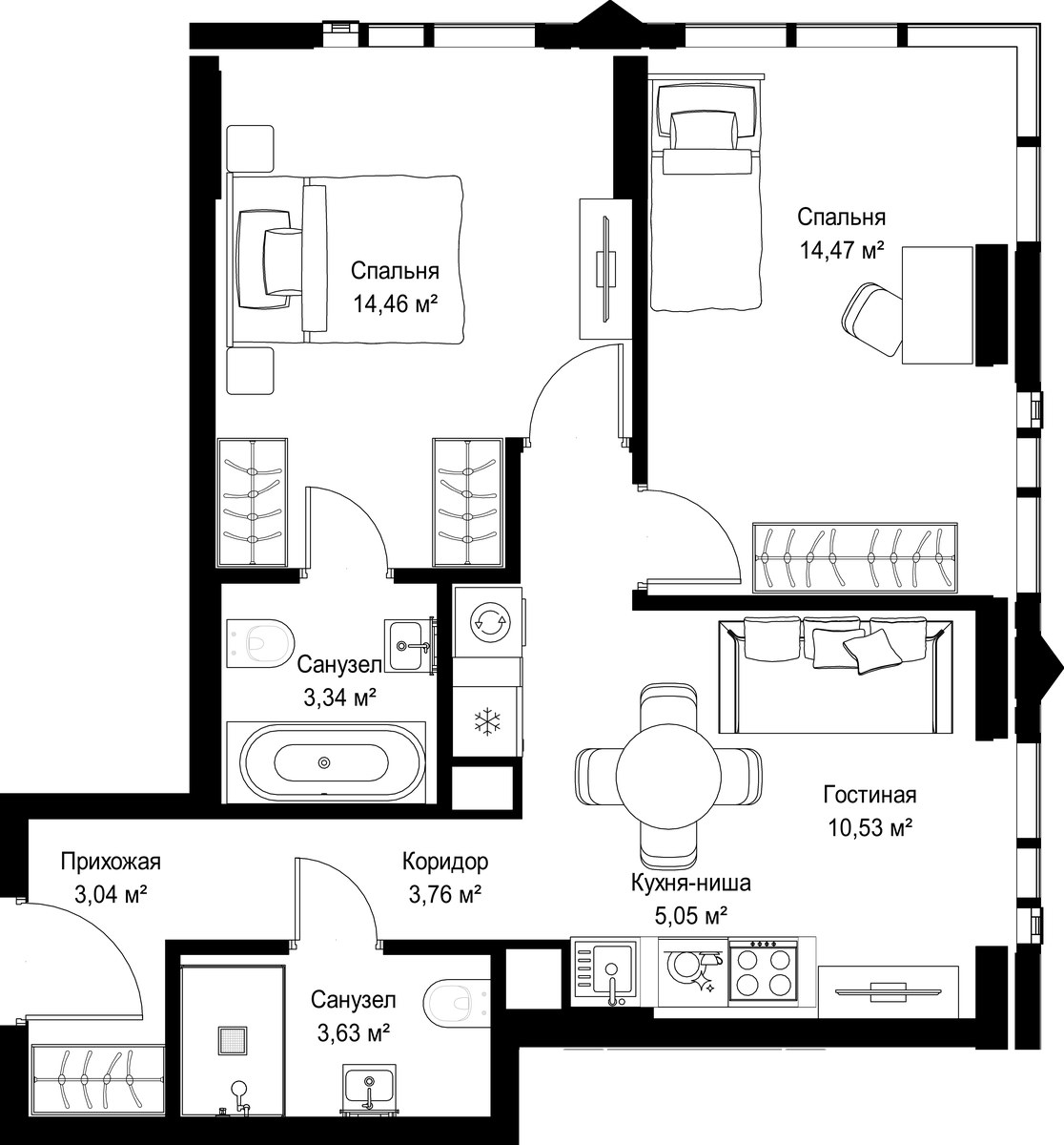 Планировка 58.28 м²