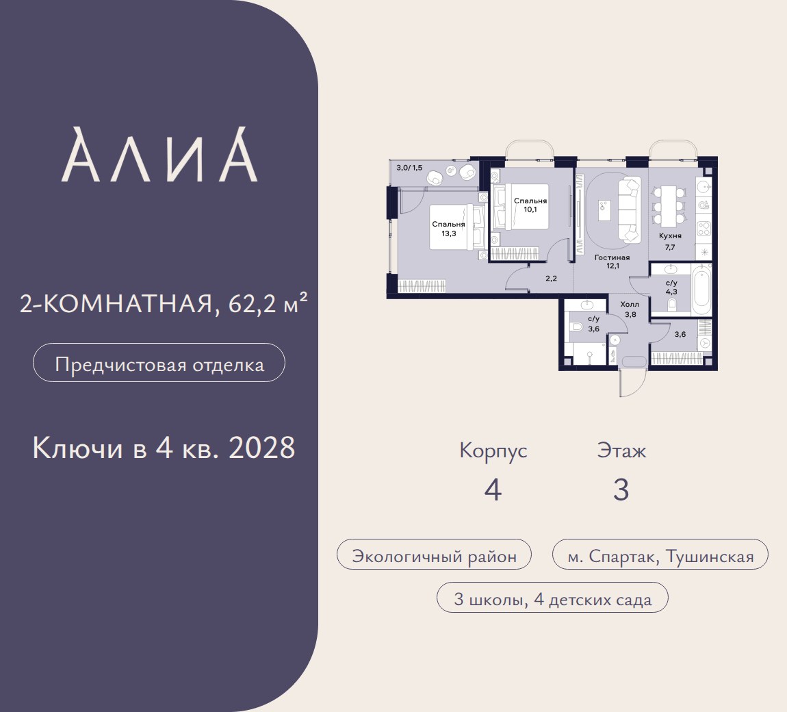 Планировка 62.2 м²