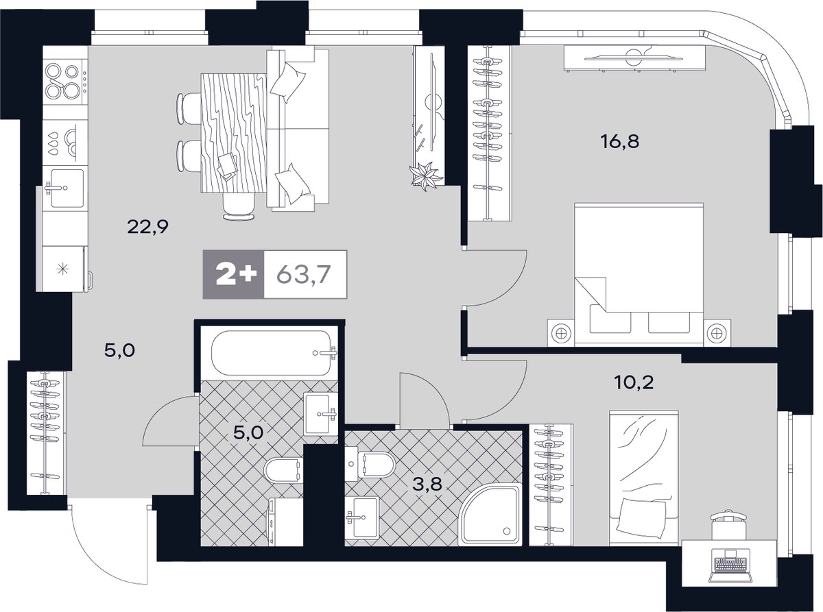 Планировка 63.7 м²
