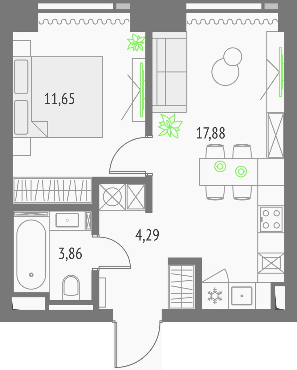 Планировка 38.44 м²