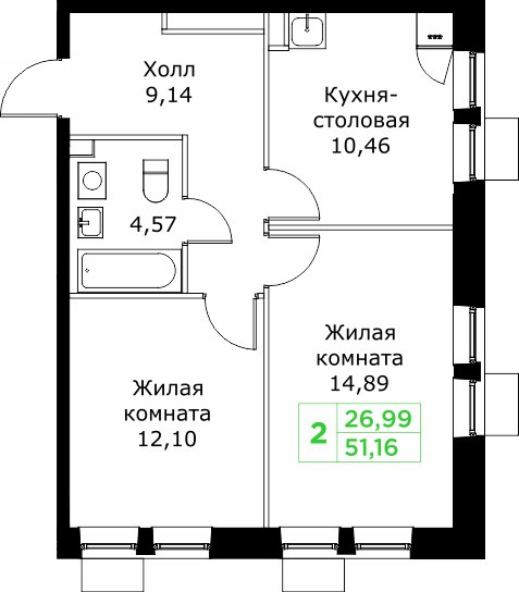 Планировка 51.2 м²