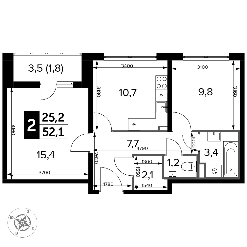 Планировка 52.9 м²