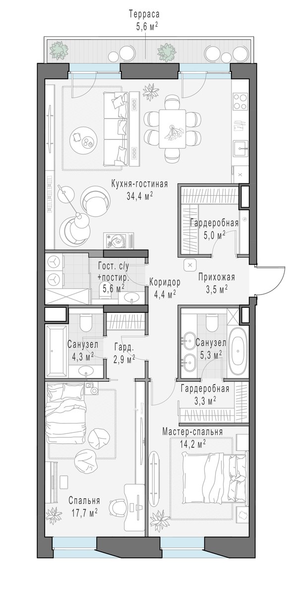 Планировка 102.9 м²