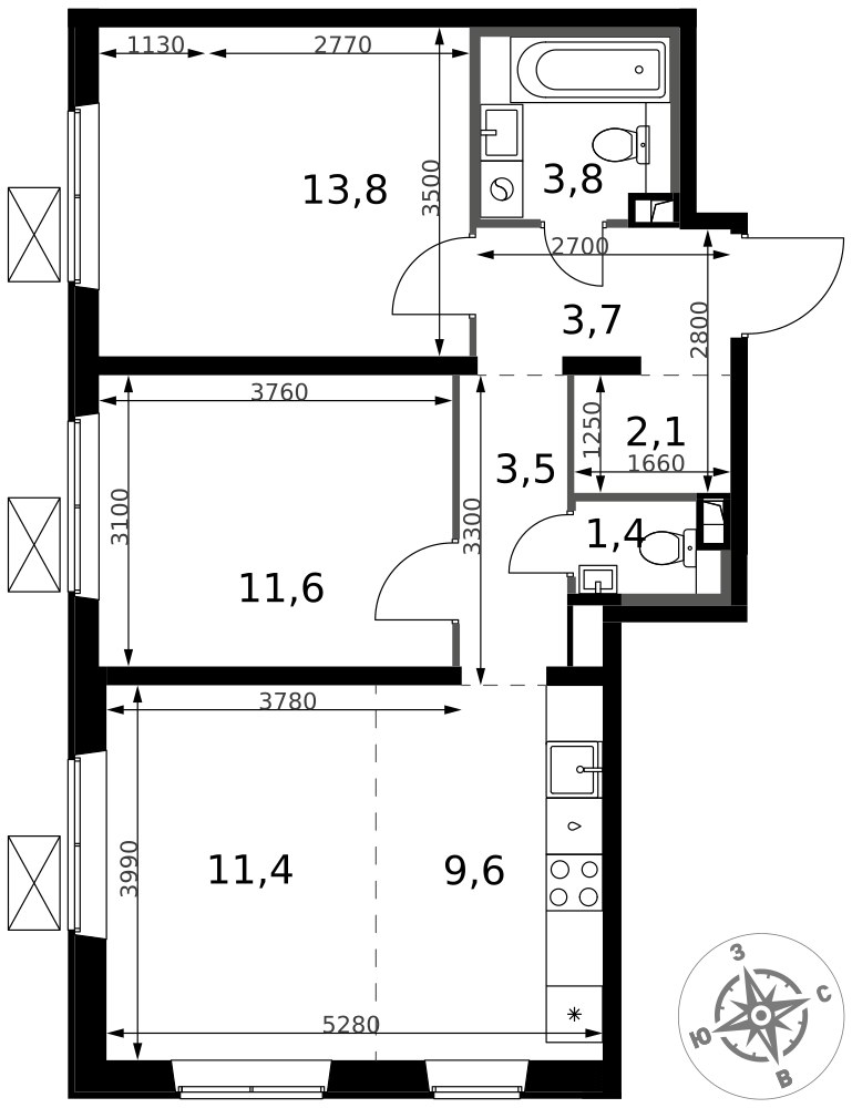 Планировка 60.9 м²