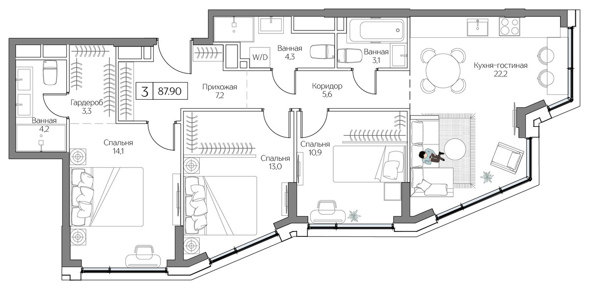 Планировка 87.9 м²