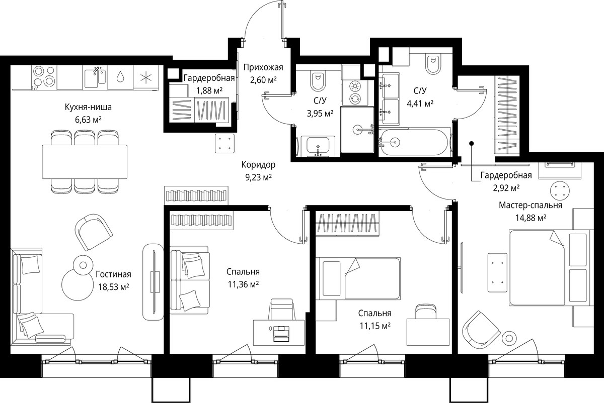 Планировка 87.54 м²