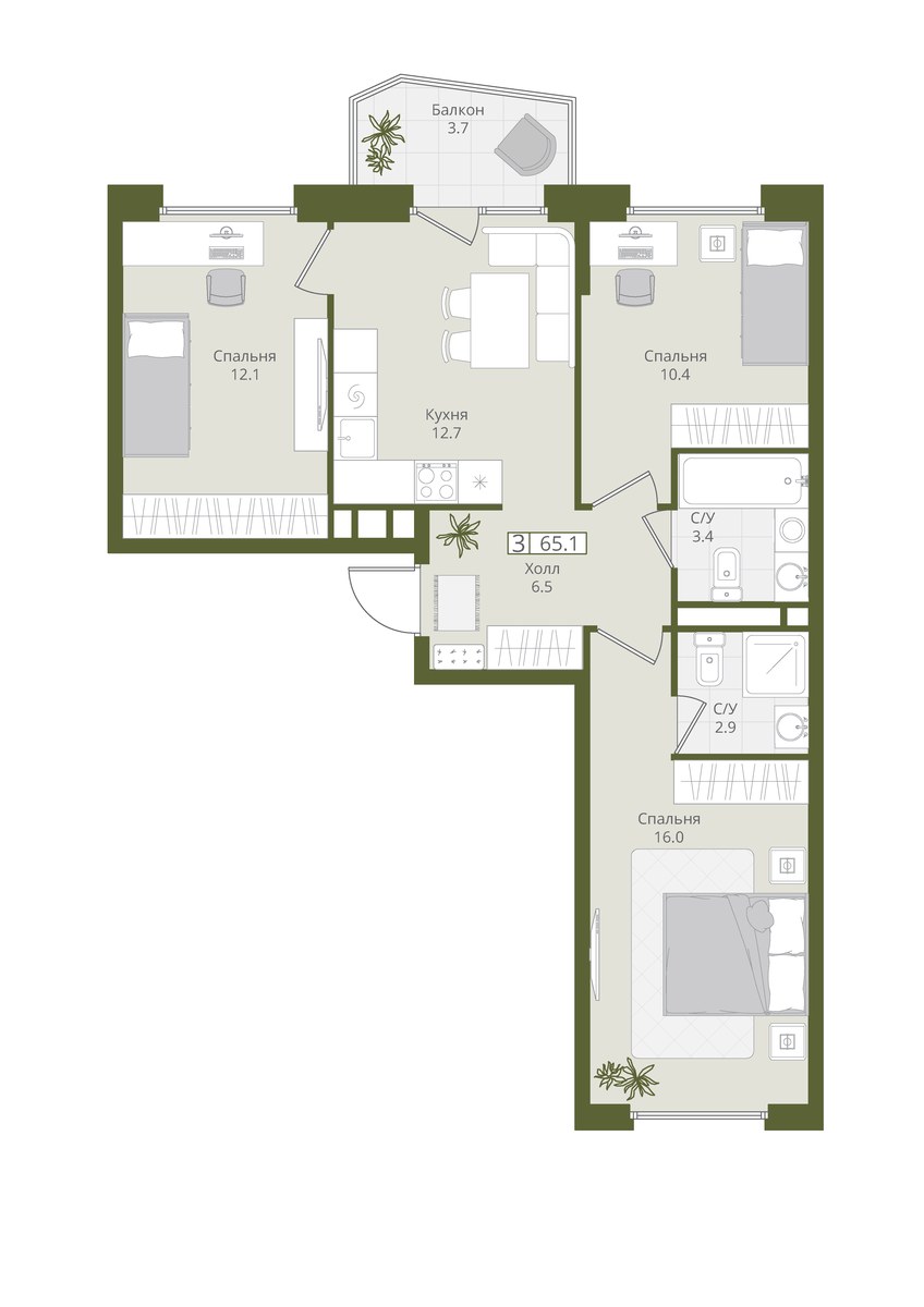 Планировка 65.1 м²