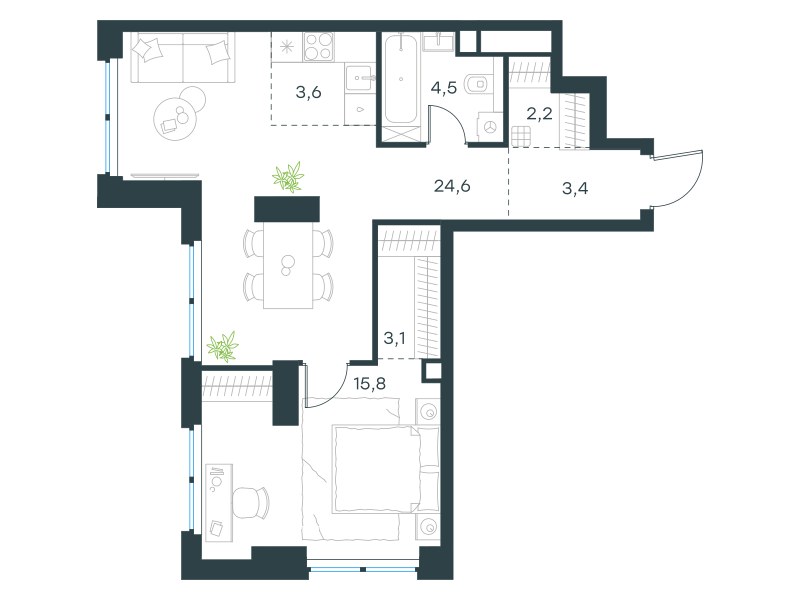 Планировка 57.2 м²