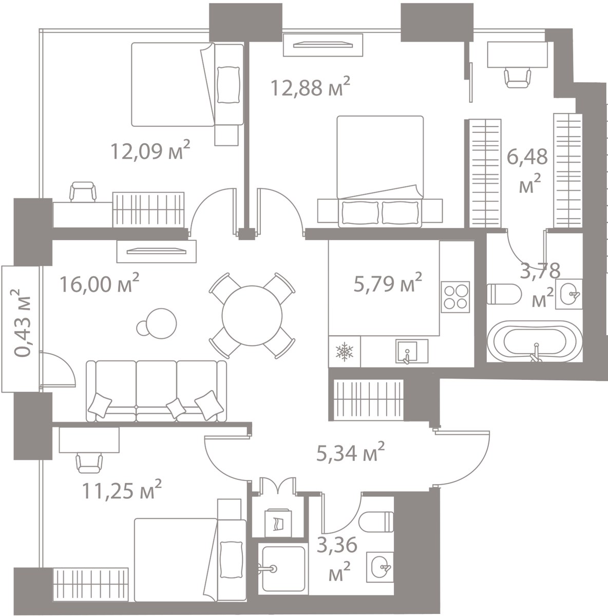 Планировка 77.4 м²