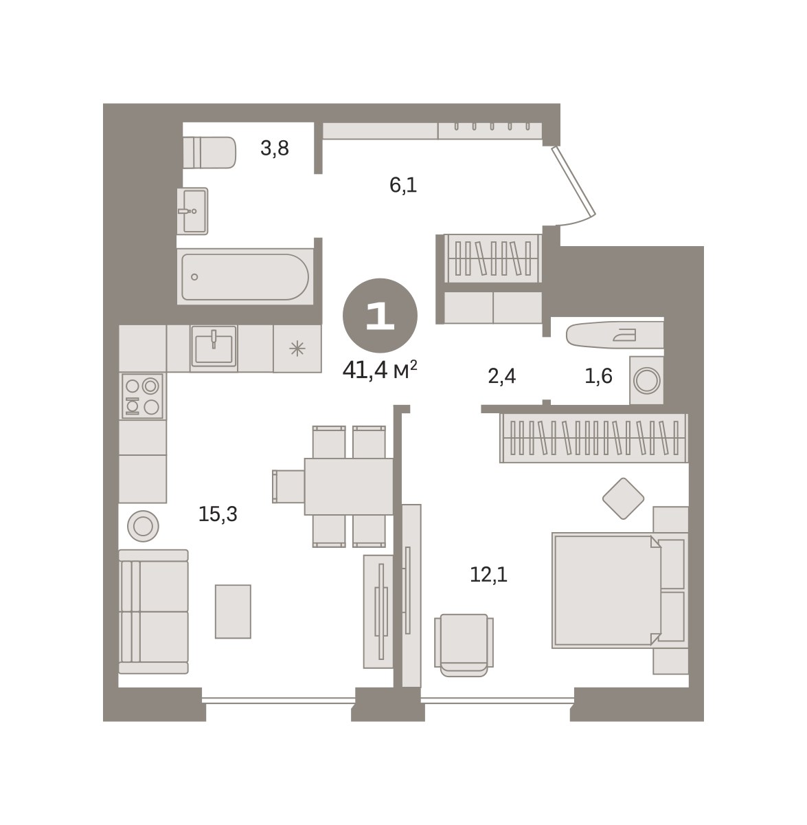 Планировка 41.38 м²