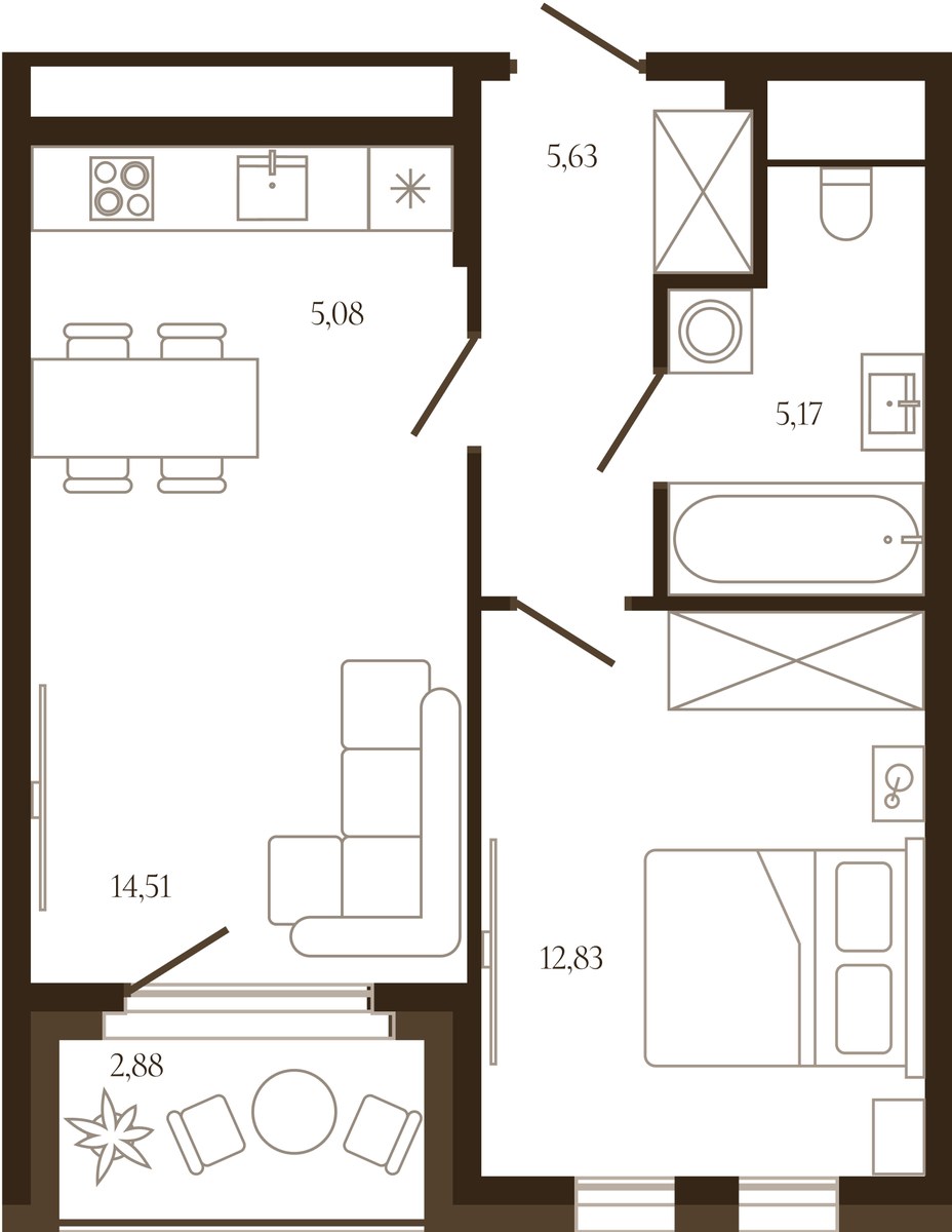 Планировка 44.66 м²