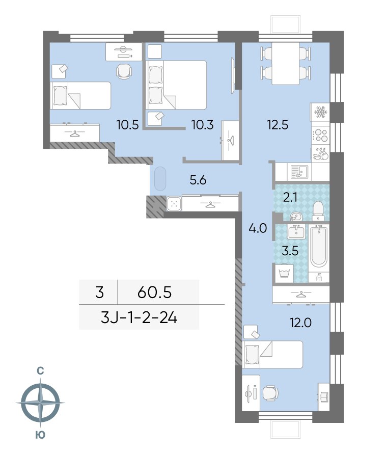 Планировка 60.7 м²