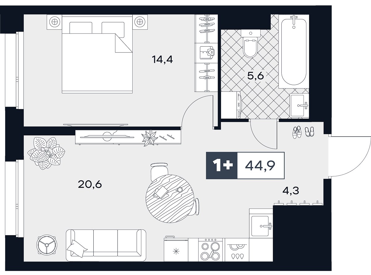 Планировка 44.9 м²