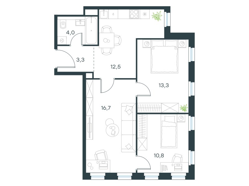 Планировка 60.6 м²