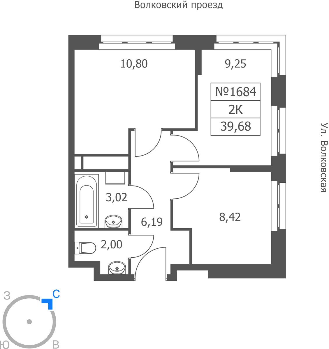 Планировка 39.68 м²