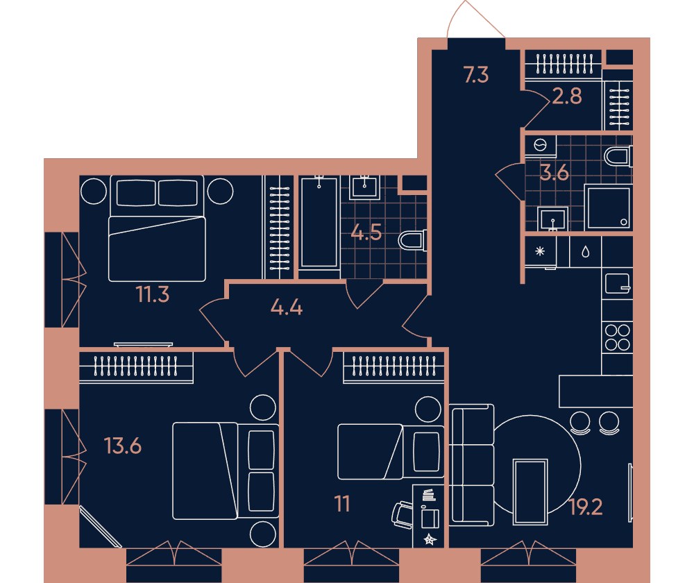 Планировка 77.7 м²