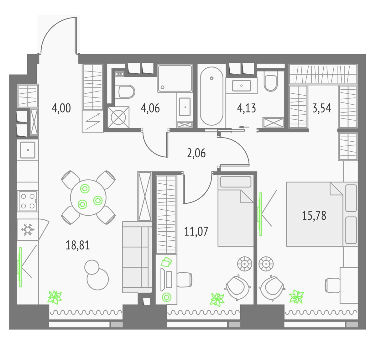 Планировка 63.45 м²