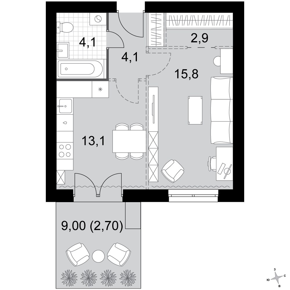 Планировка 42.7 м²