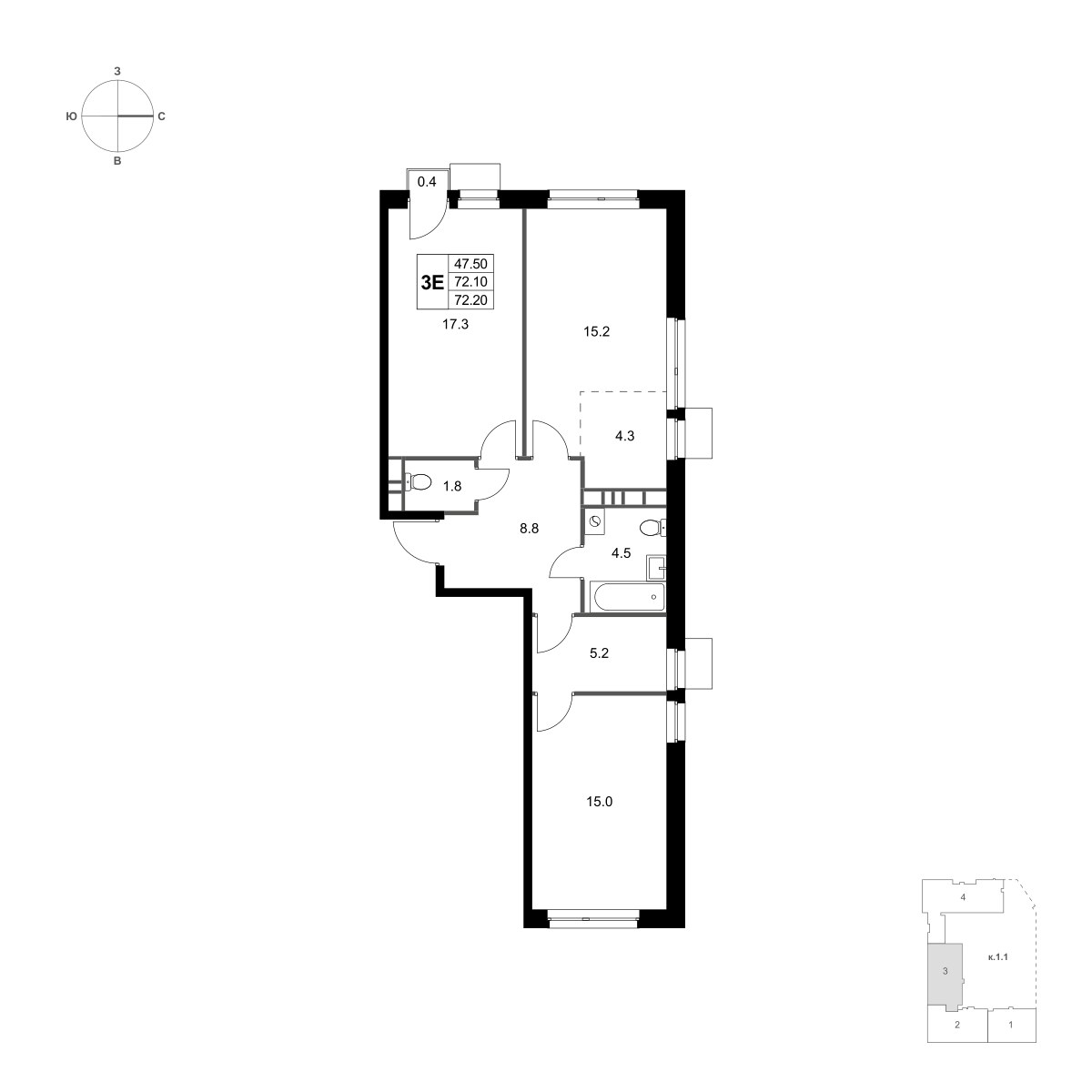 Планировка 72.2 м²