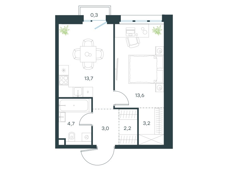 Планировка 40.7 м²