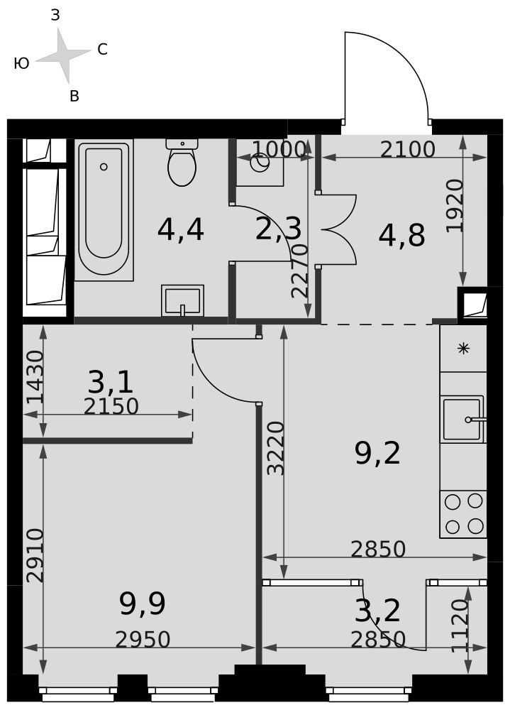 Планировка 36.9 м²