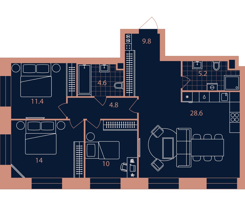 Планировка 88.4 м²
