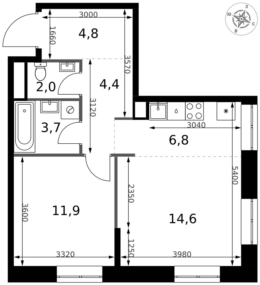 Планировка 48.2 м²