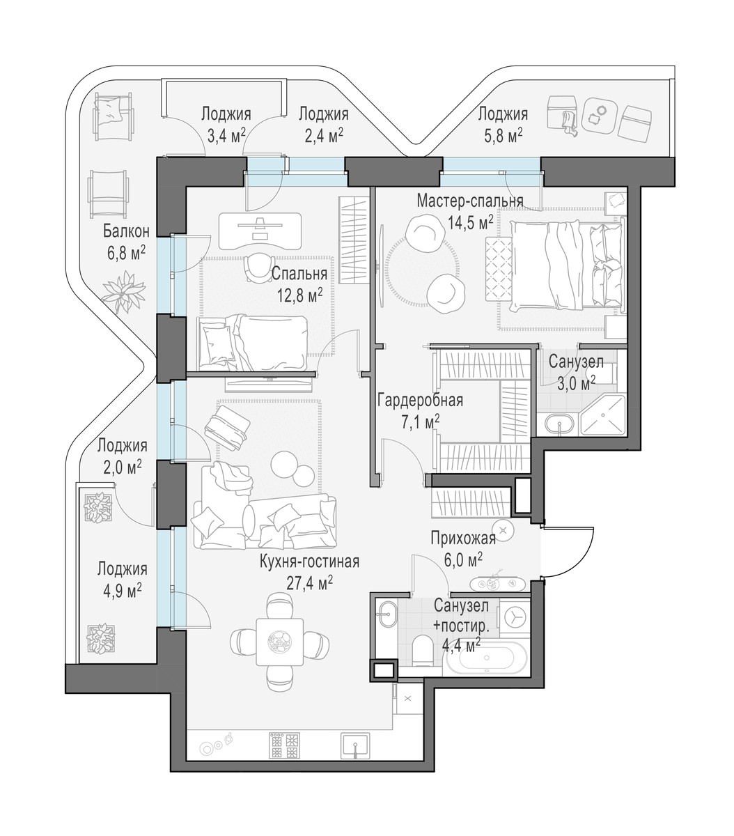 Планировка 86.6 м²