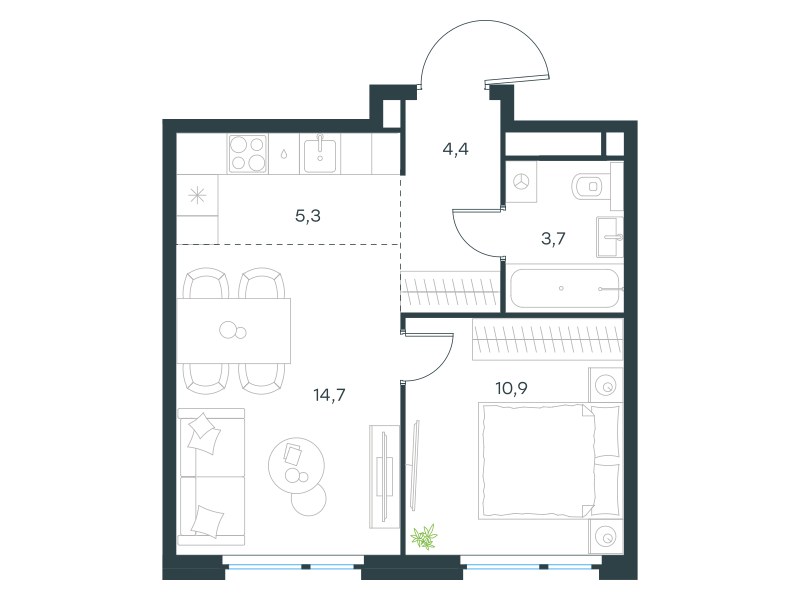 Планировка 39.1 м²