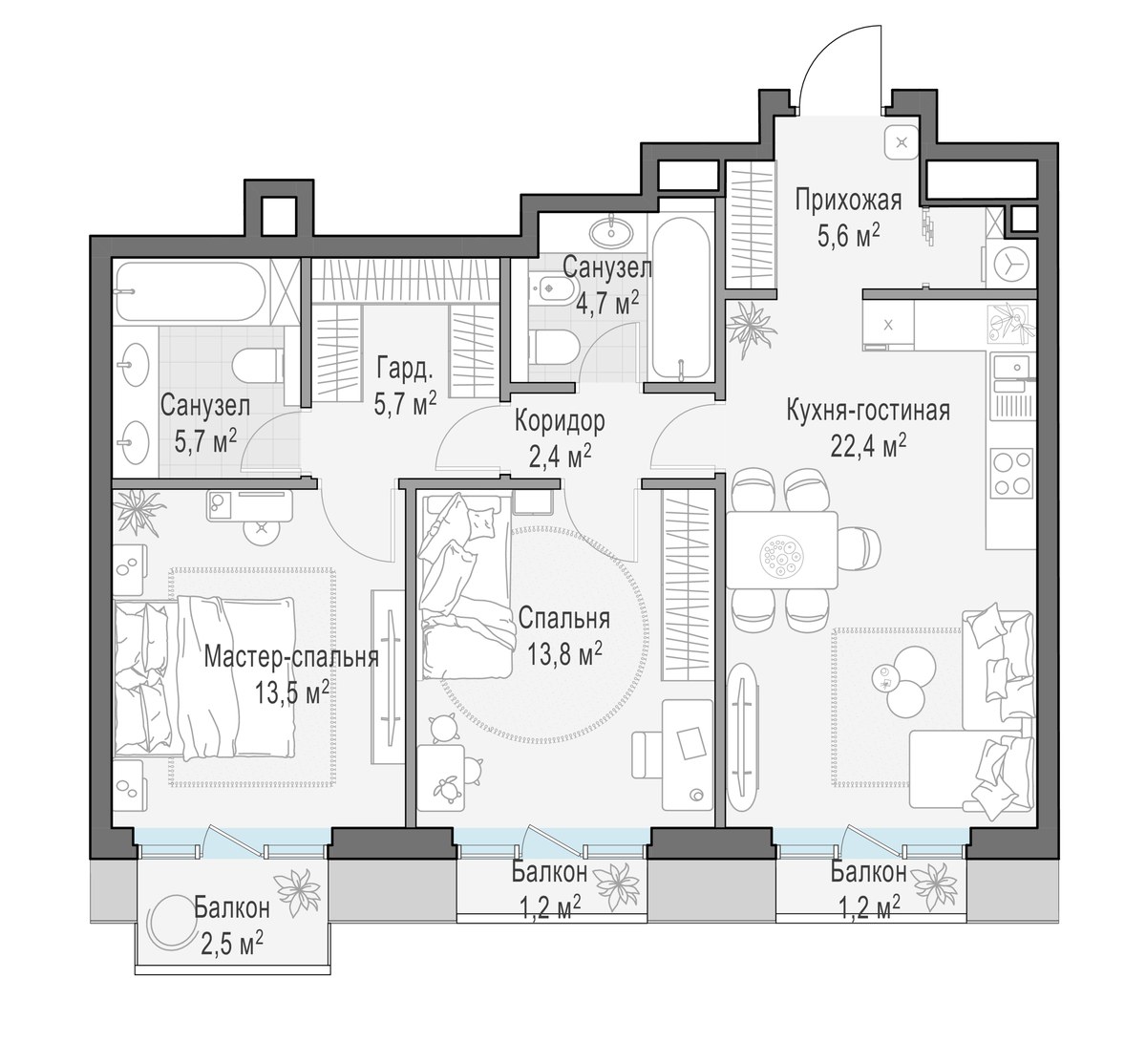 Планировка 75.3 м²