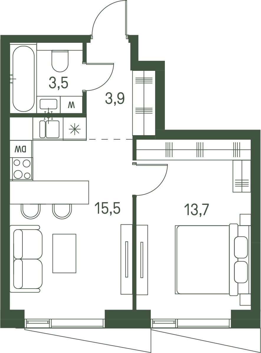 Планировка 36.6 м²