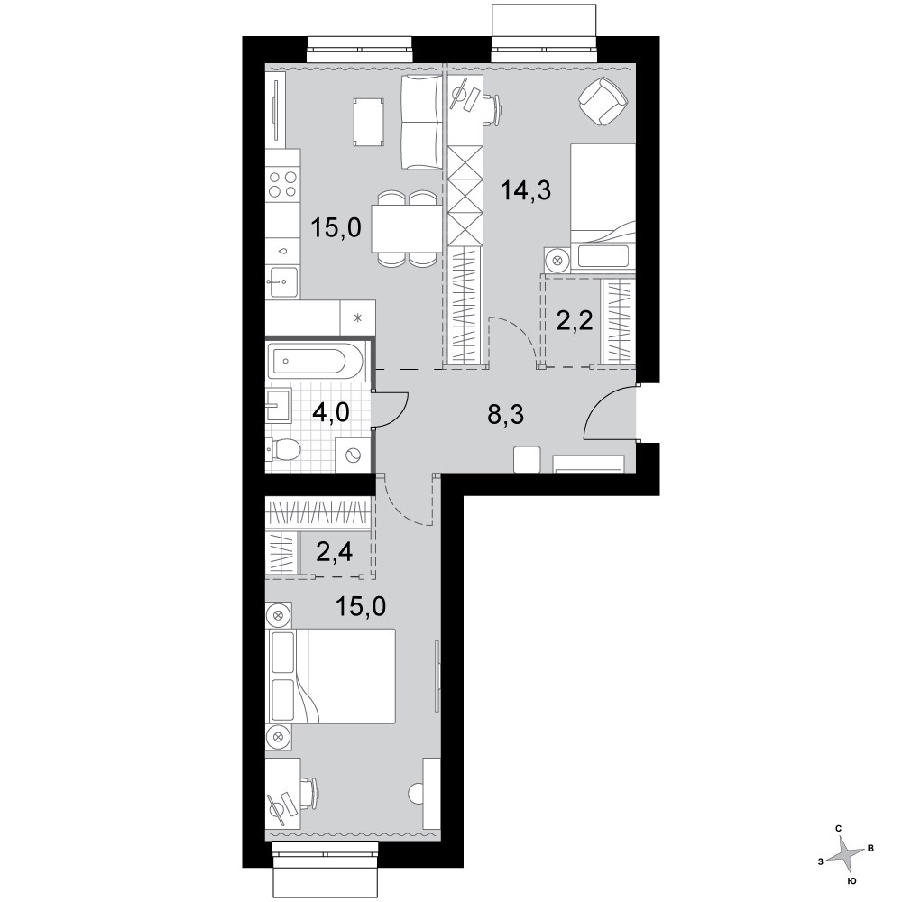 Планировка 61.2 м²