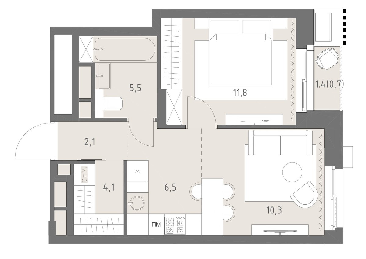 Планировка 41.0 м²