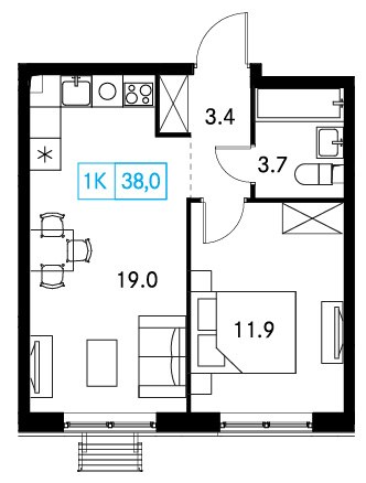 Планировка 38.2 м²