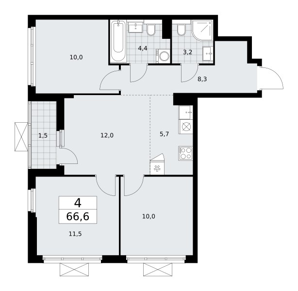 Планировка 66.4 м²