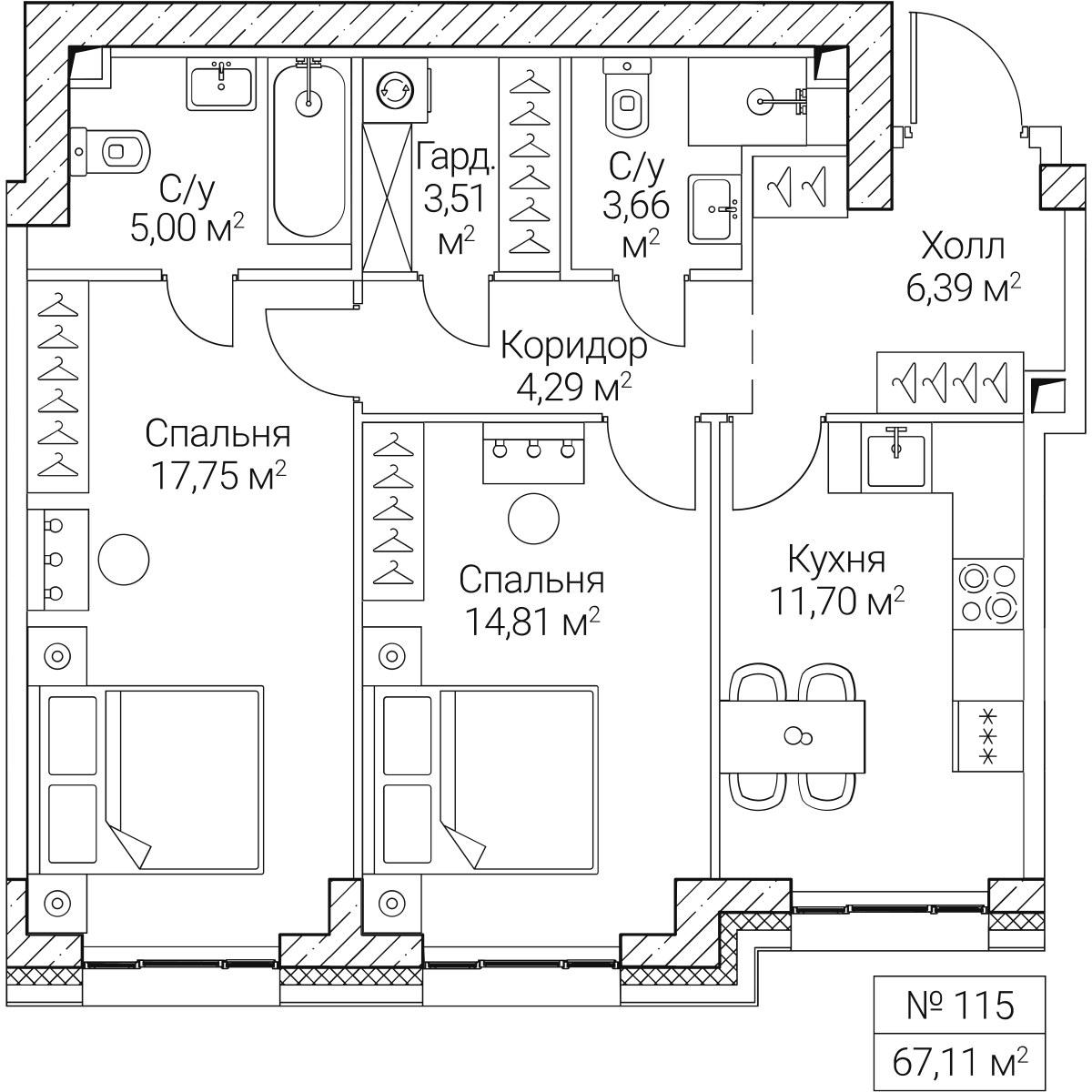 Планировка 67.11 м²