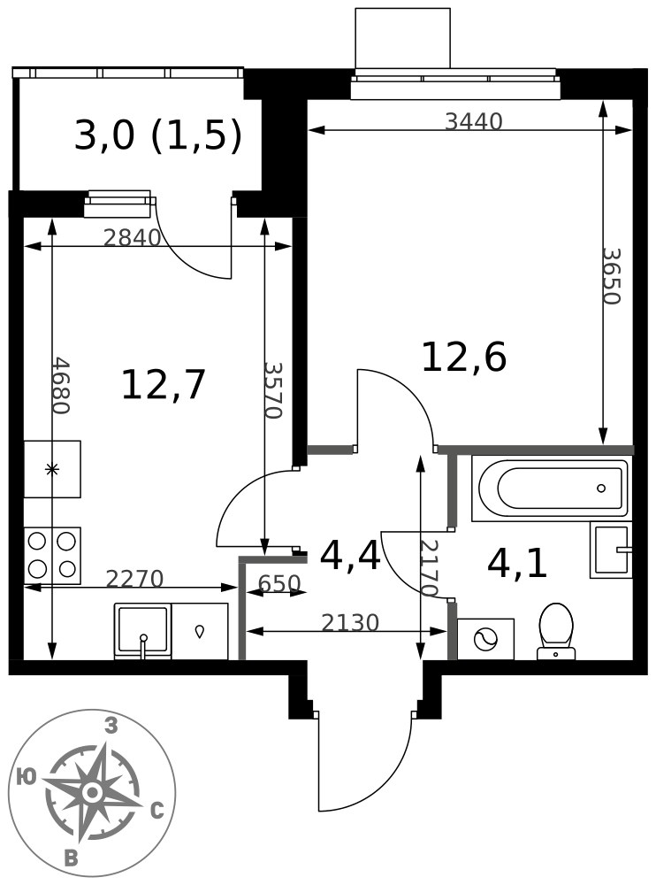 Планировка 35.3 м²