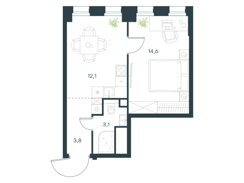 Планировка 33.6 м²