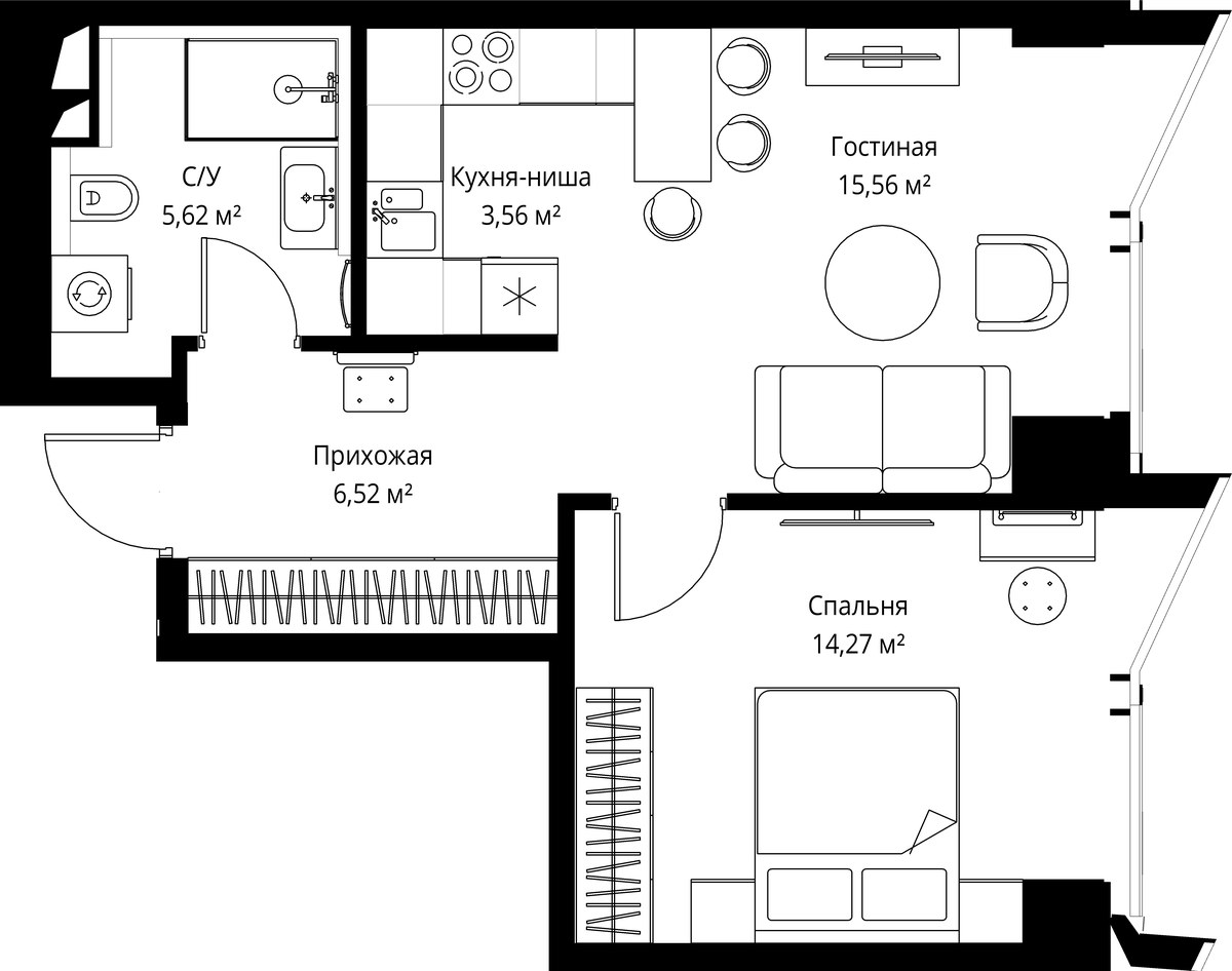 Планировка 45.6 м²