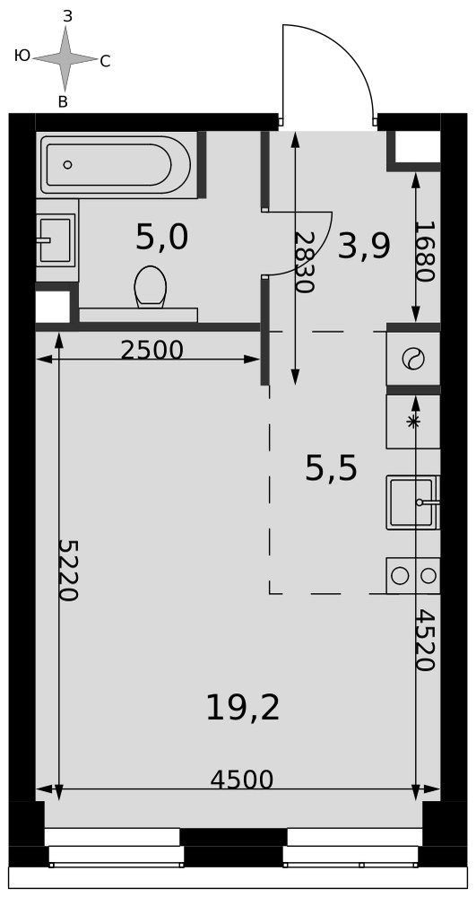 Планировка: Студия, 33.6 м²