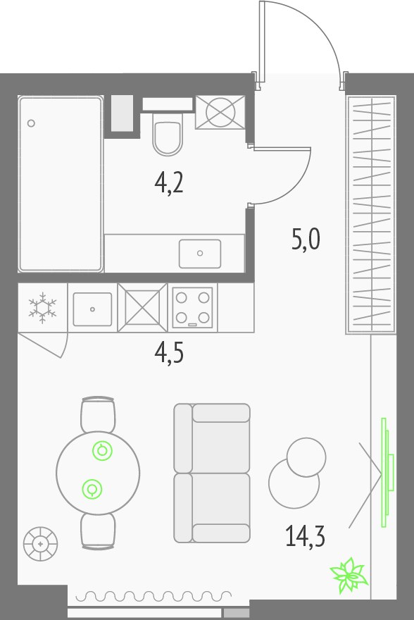 Планировка: Студия, 27.0 м²