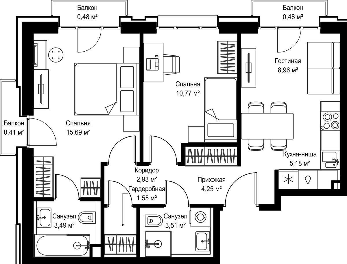 Планировка 57.7 м²